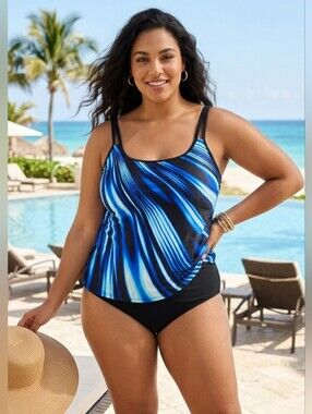 296. NWT - Hanna Nikole Wave Print Tankini Swim Top